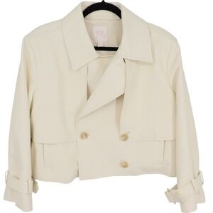 Rachel Parcell Cropped Vegan Leather Jacket Women's Size M Ivory Double Breasted